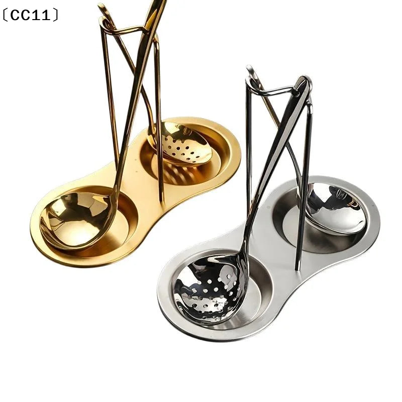 Stainless Steel Golden Ladle Holder Non Slip Stable Base Easy Clean Qme