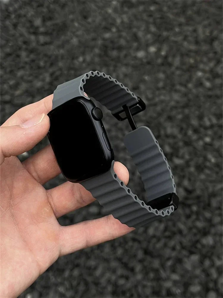 Silicone Strap For Apple watch band 49mm 46 45 44 40 41 38mm magnetic buckle bracelet iWatch series 3 4 5 6 se 7 8 9 10 Ultra 2 Qme Dark Gray 42-44-45-49mm