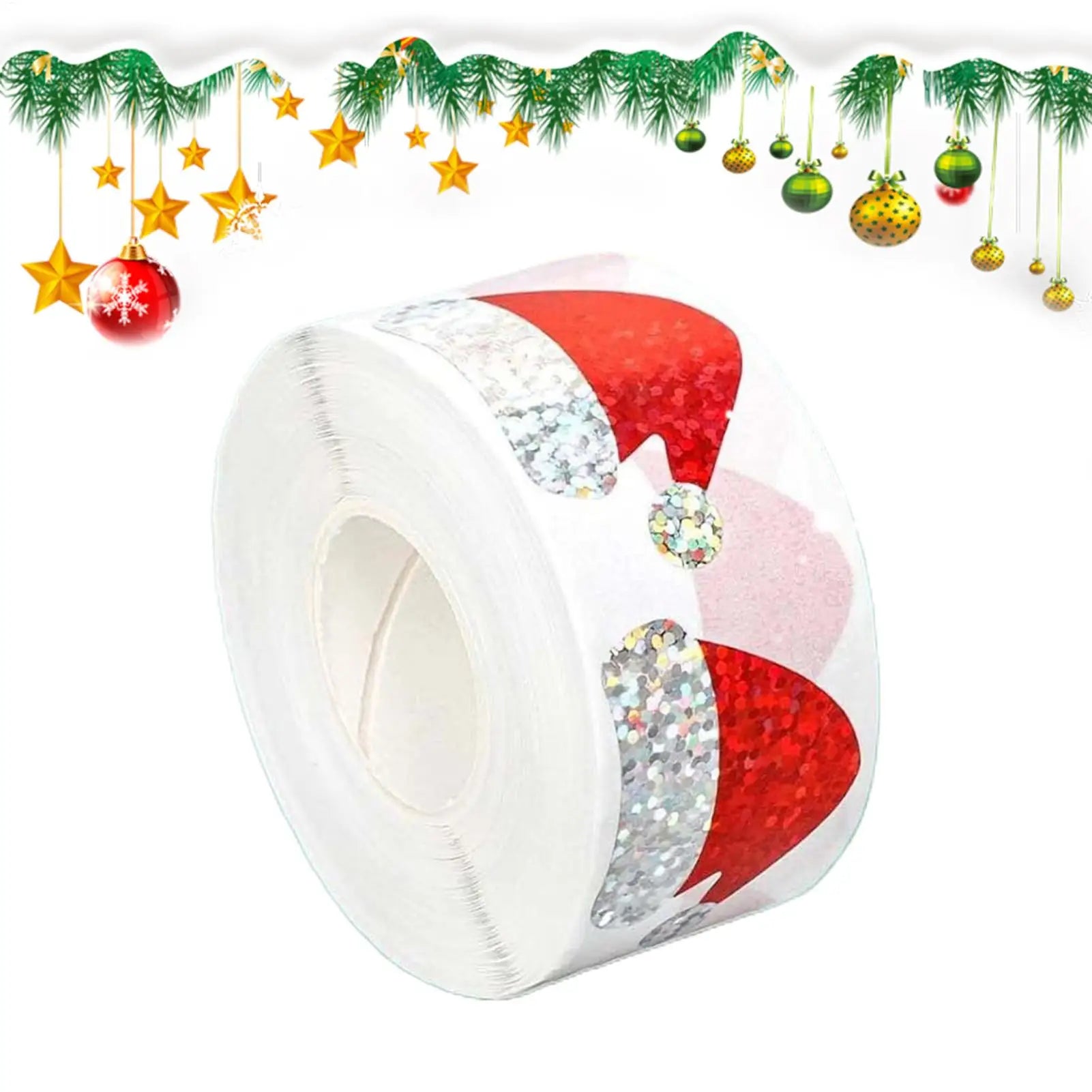 Santa Hat Stickers Roll 500 Pieces Christmas Decor Stickers Scrapbook Decals for Holiday Home Gathering Party School Kids Adults Qme