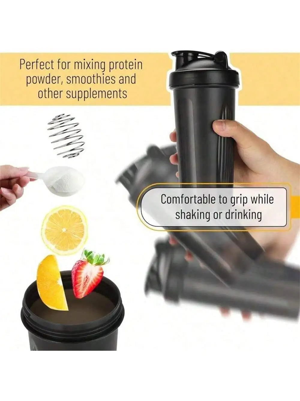 Shaker Bottle Classic Loop Hook Leak Proof Scale Small Stainless Qme