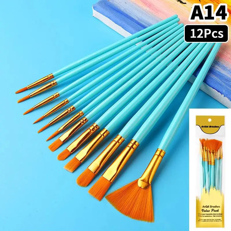 Detail Painting Brushes Professional Round Flat Nylon Hair Watercolor Qme A14