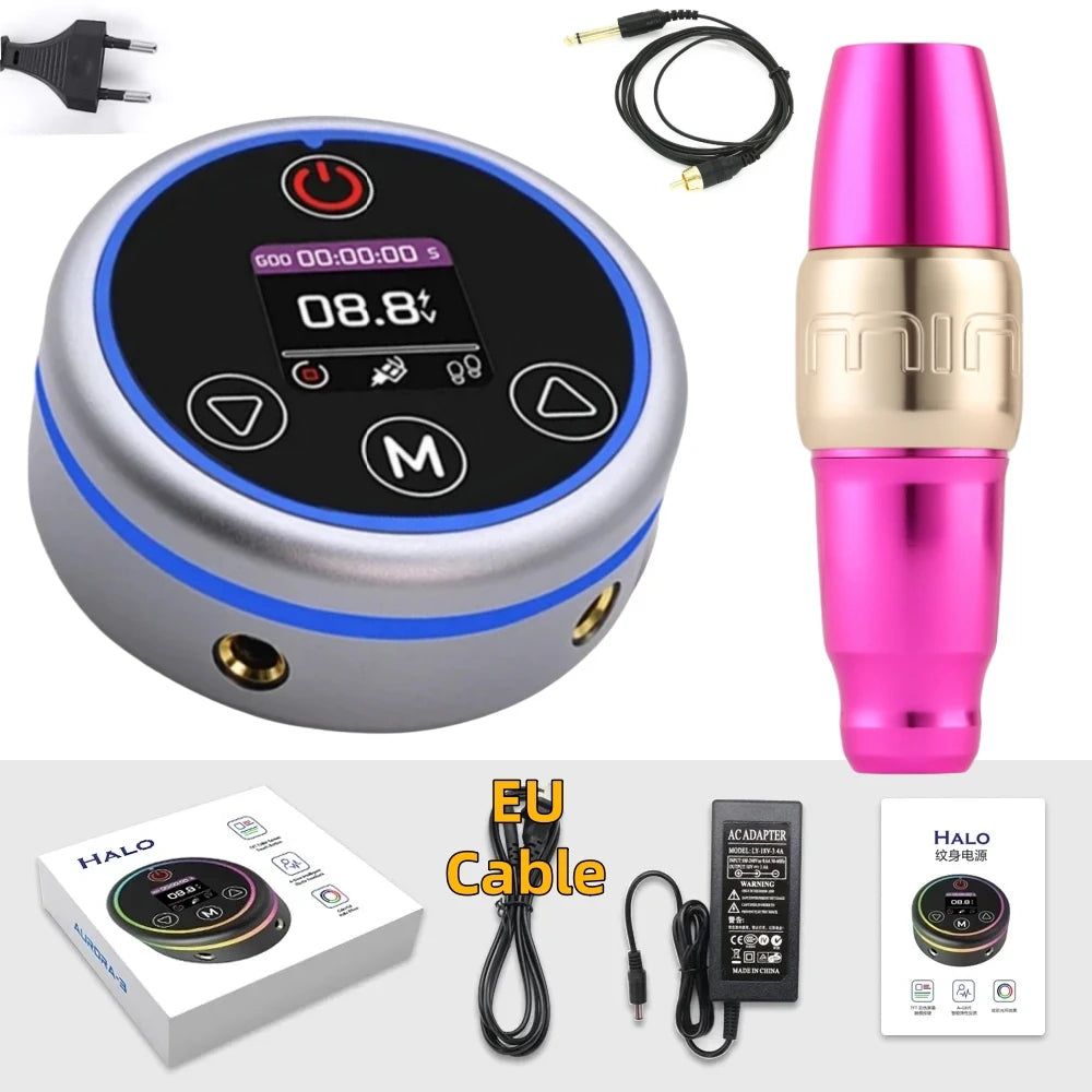FKMINI Permanent Makeup Pen Kit Set with HALO Colorful Tattoo Power Supply PMU Tattoo Equipment for Beauty Enthusiasts Qme Rose Camo Kit 2