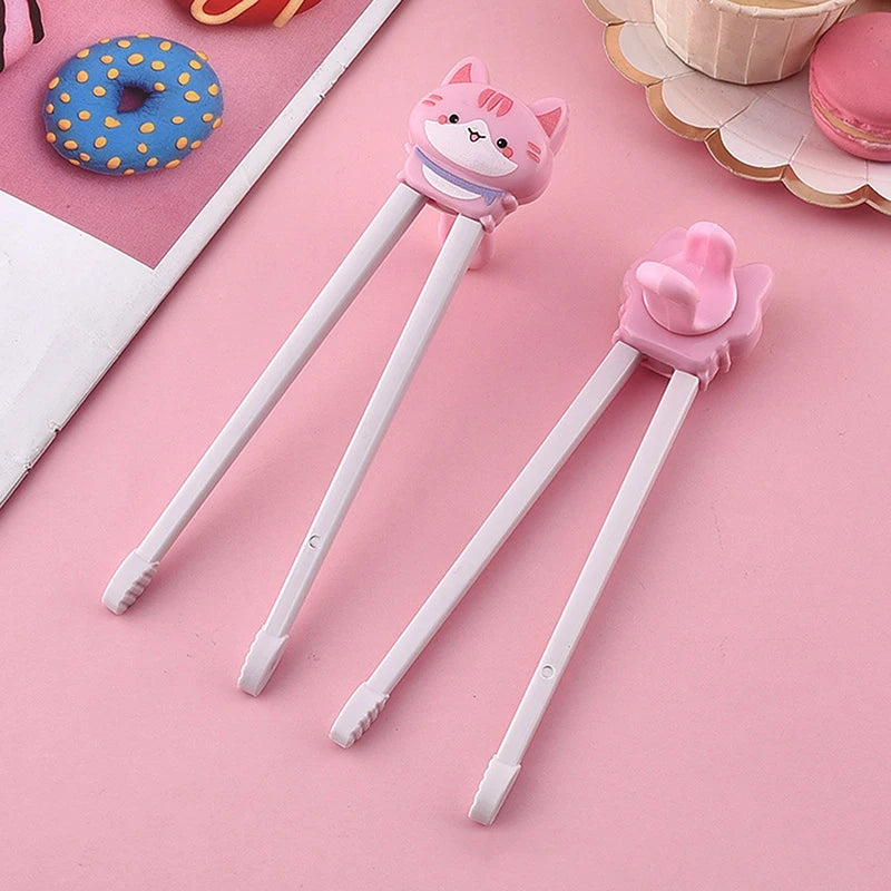 1 Pair Baby Kids Training Tableware Food Sticks Cartoon Animal Chopsticks For Children Cute Cat Elementary Learning Chopstick. Qme