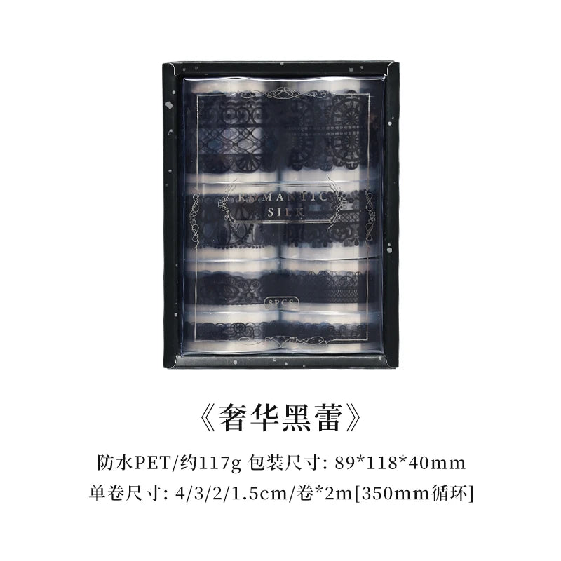 4 Rolls Black and white lace Washi Tape Set Decorative Scrapbppking Stickers Masking Tapes For DIY Planner Journal Stationery Qme D 4 rolls per box
