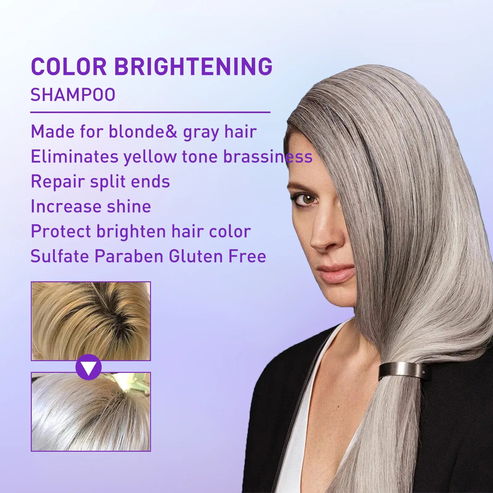 30ML Gray Color Fixing Hair Dye Shampoo Cover Gray Hair Fade Yellow After Bleach Hair Shampoo Non-irritating Purple Shampoo Qme