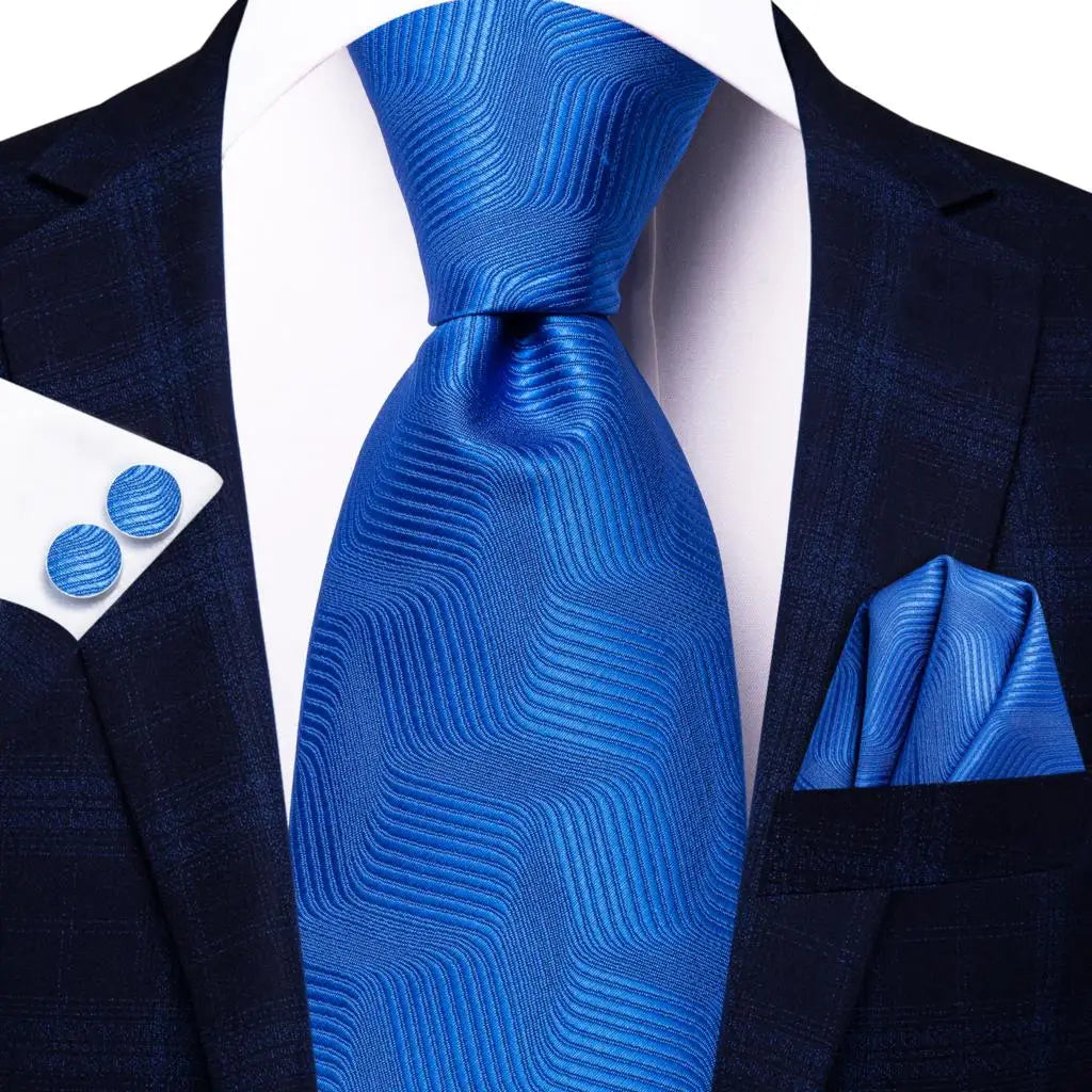 Hi-tie Light Blue Striped Novelty Wedding Tie Men Handky Cufflinks Qme 3476