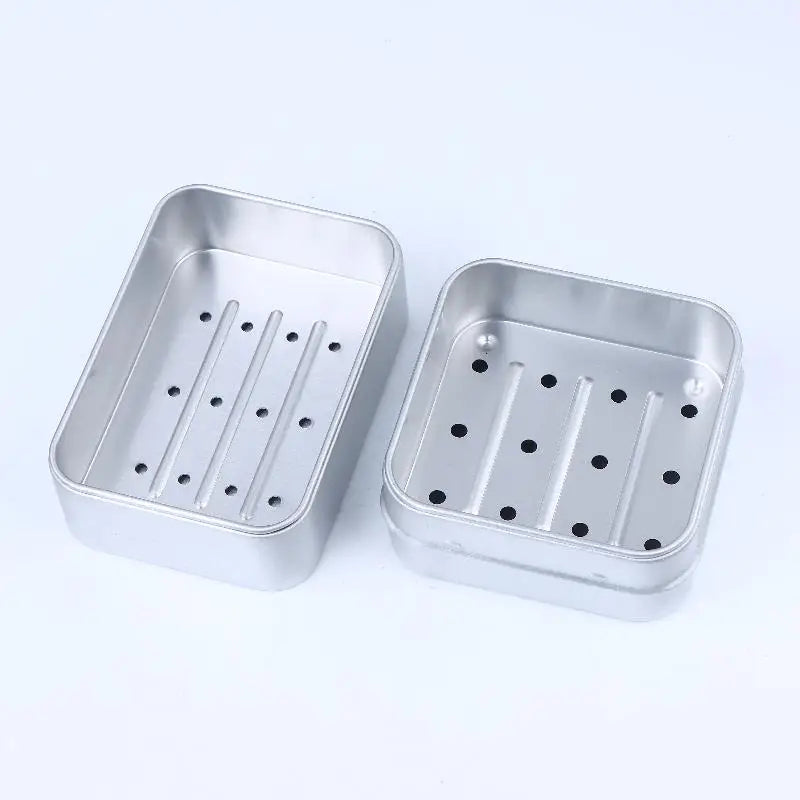 Travel Soap Tray Container Dish Home Bathrooms Square Aluminum Box Qme