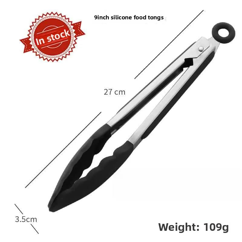 Multi-Size Lock Kitchen Tongs 7/9/12Inch Silicone Tip Heat Resistant Barbecue Gadget for Home Cooking Outdoor BBQ Use Qme B