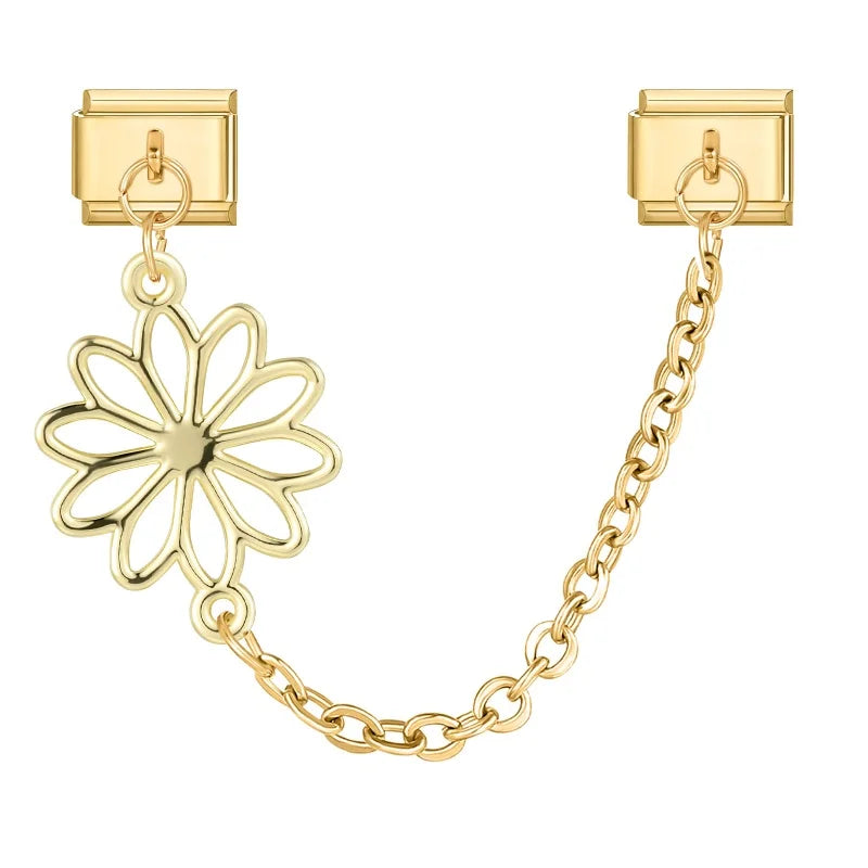 Sweet Flowers Butterfly Cute Heart Bows Italian Charm Link Gold Color Fit 9mm Stainless Steel Bracelet Women DIY Making Gift Qme Style 28
