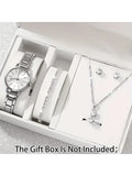 6-piece exquisite and versatile women's watch set, fashionable quartz watch, casual steel strip watch, women's watch set Qme Silver No