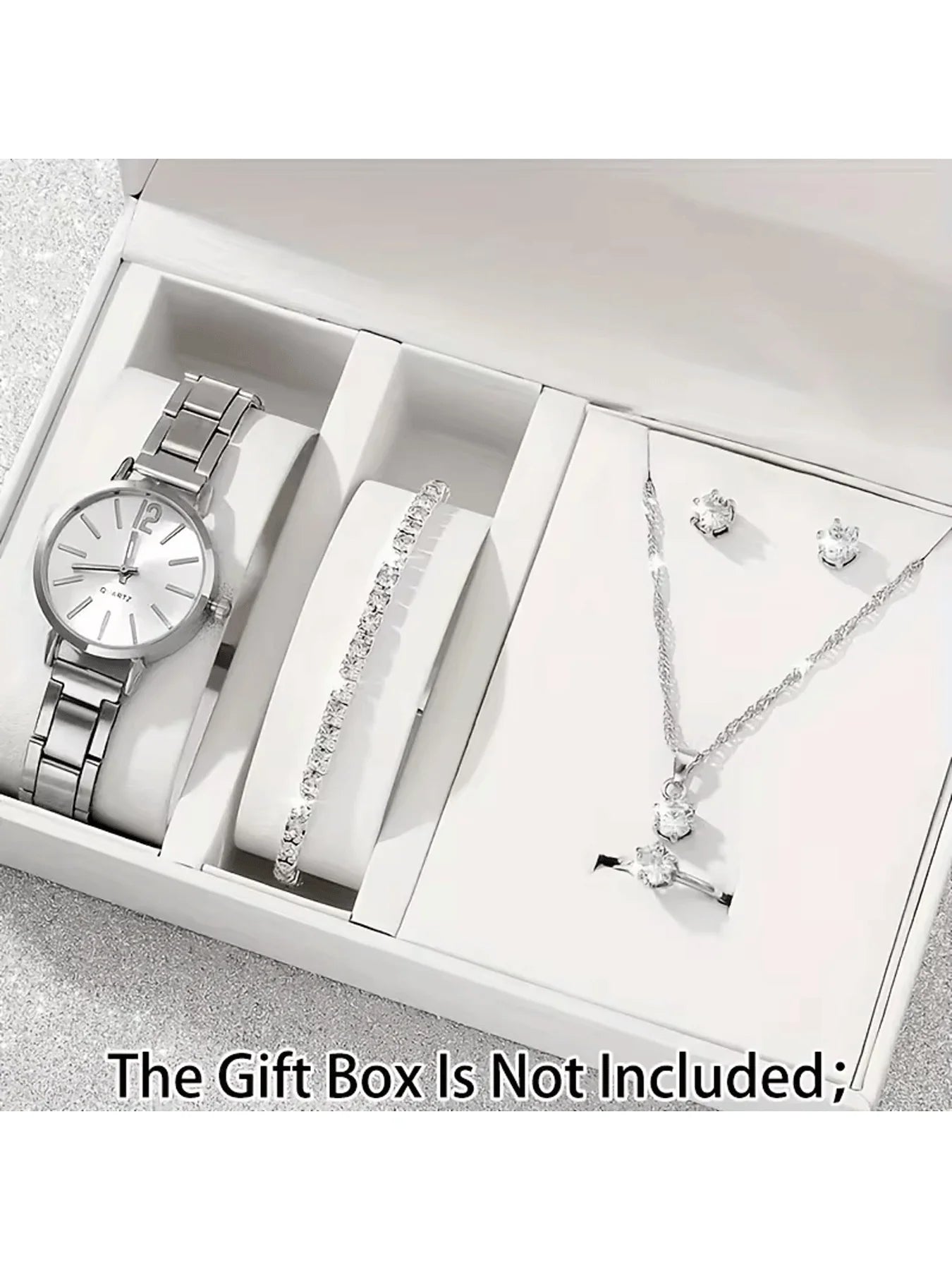6-piece exquisite and versatile women's watch set, fashionable quartz watch, casual steel strip watch, women's watch set Qme Silver No
