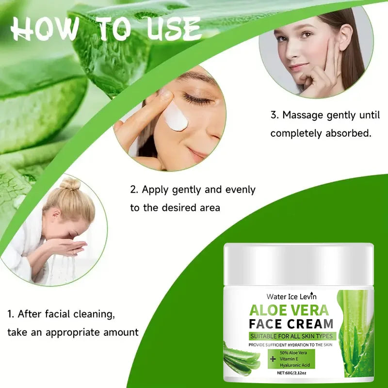 Aloe Vera Face Cream, Hypoallergenic Moisturizer for Both Men and Women, Contains Hyaluronic Acid and Collagen, Suitable for All Skin Types, Soothing and Moisturizing, Non-Irritating Qme