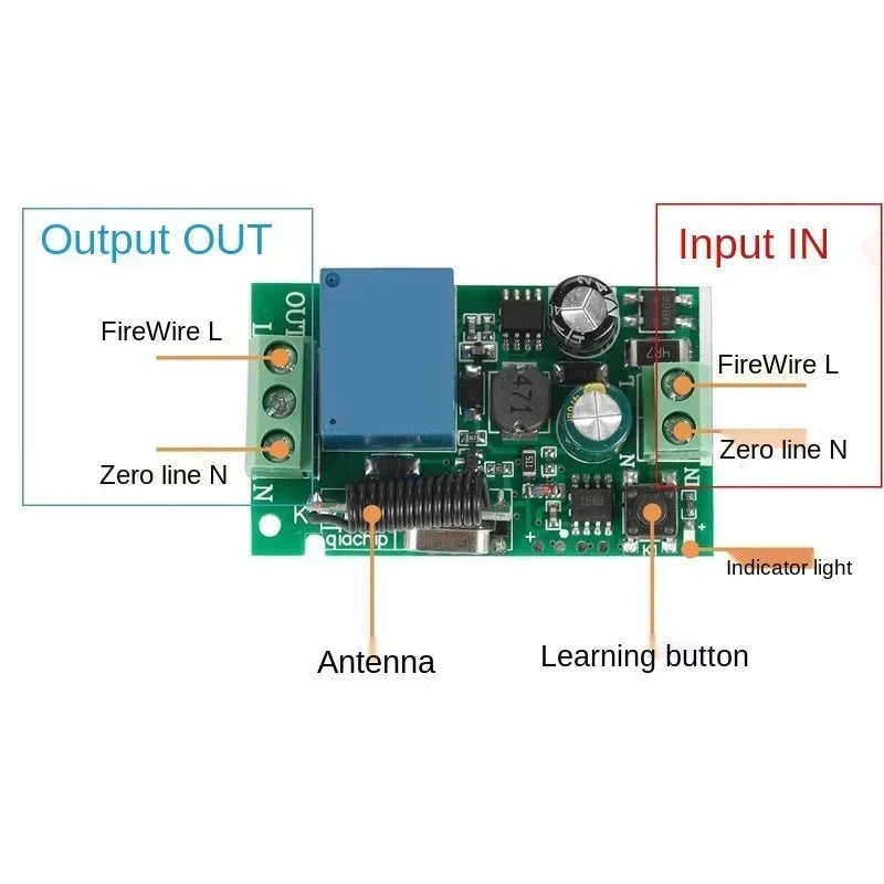 RF Switch Remote Control for Universal Garage Control & Electrical Device of LED, Motor & Pump, 1CH Relay Receiver AC 85~220V Qme