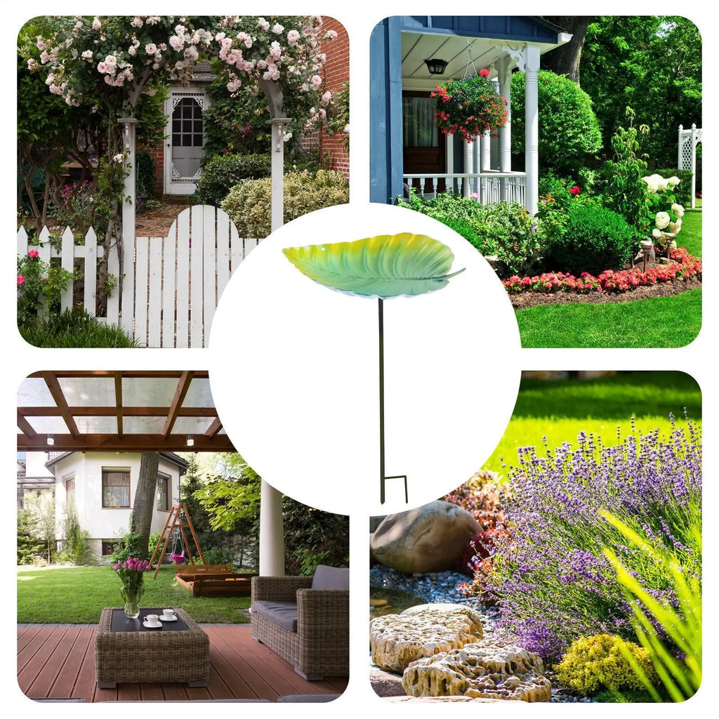 Outdoor Bird Bath Leaf Hummingbird Feeder Dish Bird Feeder Waterer For Garden Balcony Patio Backyard Lawn Porch Deck Qme