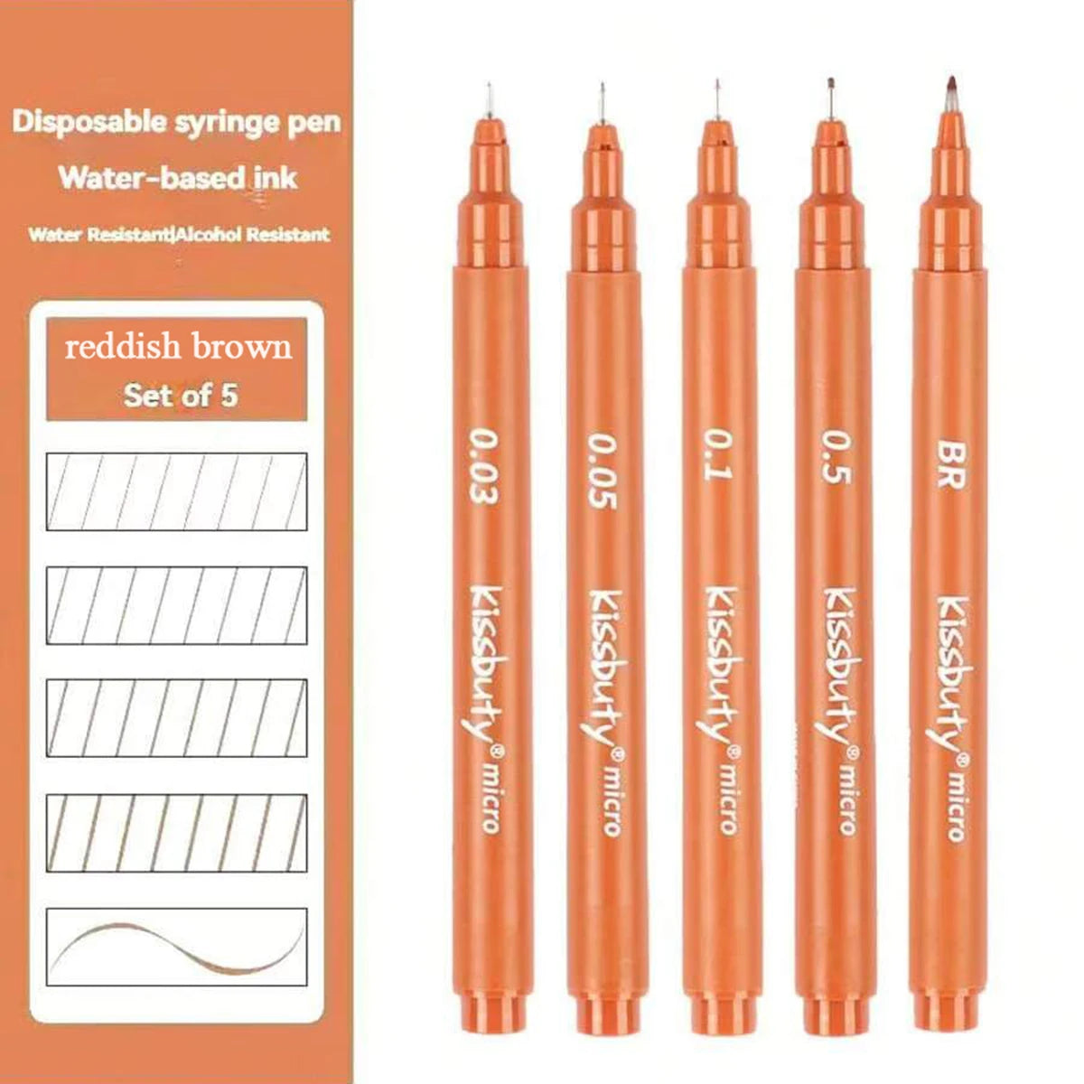 3/5PCS Multi-needle Fine Line Drawing Pen Set, Waterproof Quick-Dry Art Marker Pens for Sketching Cartoon & Drafting Design Qme 5pcs-Reddish brown