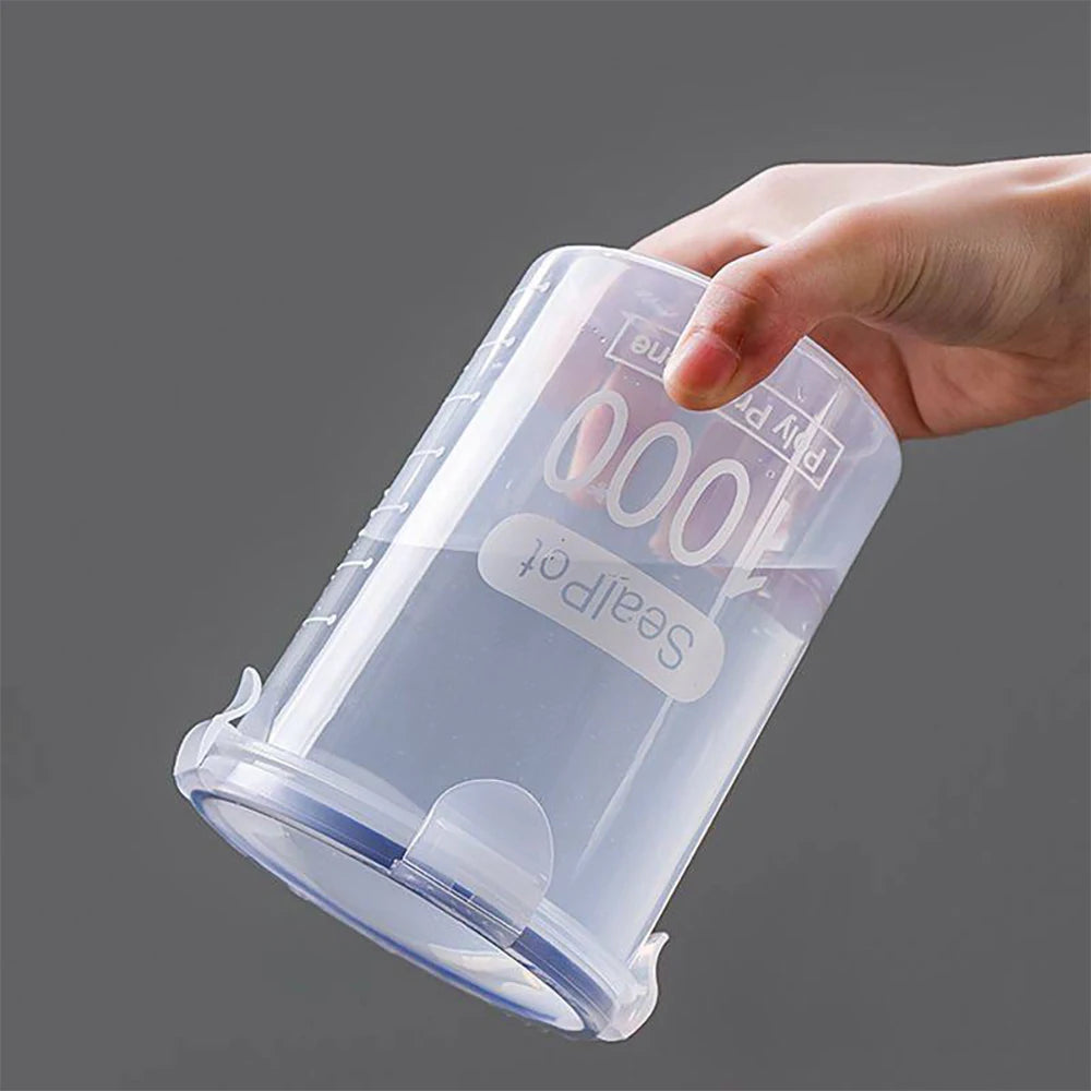 1Pcs Plastic Sealed Tank Large Capacity Crisper Kitchen Organize Grain Storage Box With Scale Clear Jar Spice Container 1000ML Qme