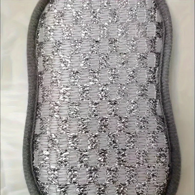 Silver wire sponge block, kitchen multi-functional double-sided dishwashing sponge - reusable and machine washable, Qme