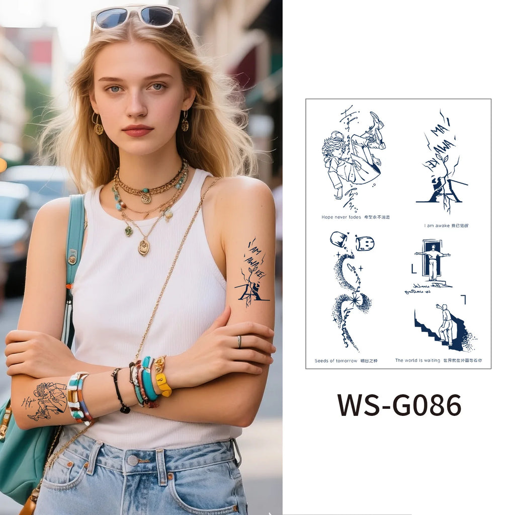 A 6pcs Disposable Small Tattoo Stickers for Women Men Flowers Moon Heart Temporary Tattoos for Hand Chest Wrists Finger Body Art Qme