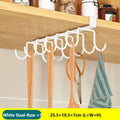 Space Saving Kitchen Organizer: Under Cabinet Hanging Rack with Hooks for Towels Cutting Boards & Pot Lids Qme Shuangpaigou White