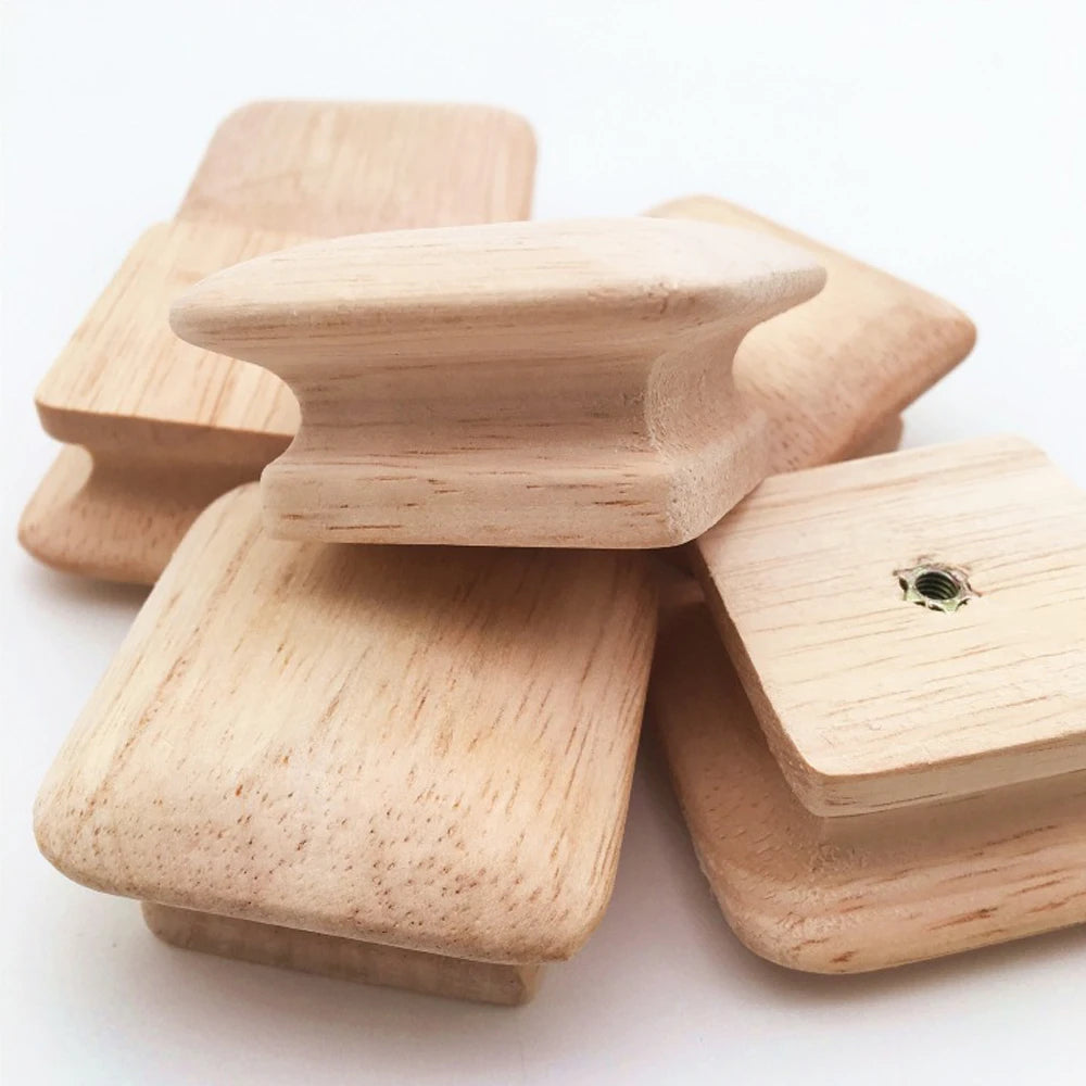 10/20pcs Wooden Drawer Knobs Cabinet Pulls Square Natural Wood Furniture Handles Single Hole Closet Door Knob with Screws Qme