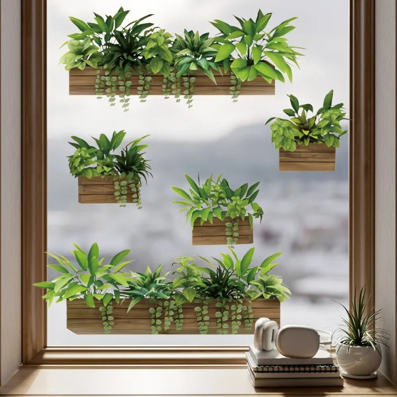Removable 3D Potted Plant Shelf Wall Stickers Self-adhesive Vinyl Qme