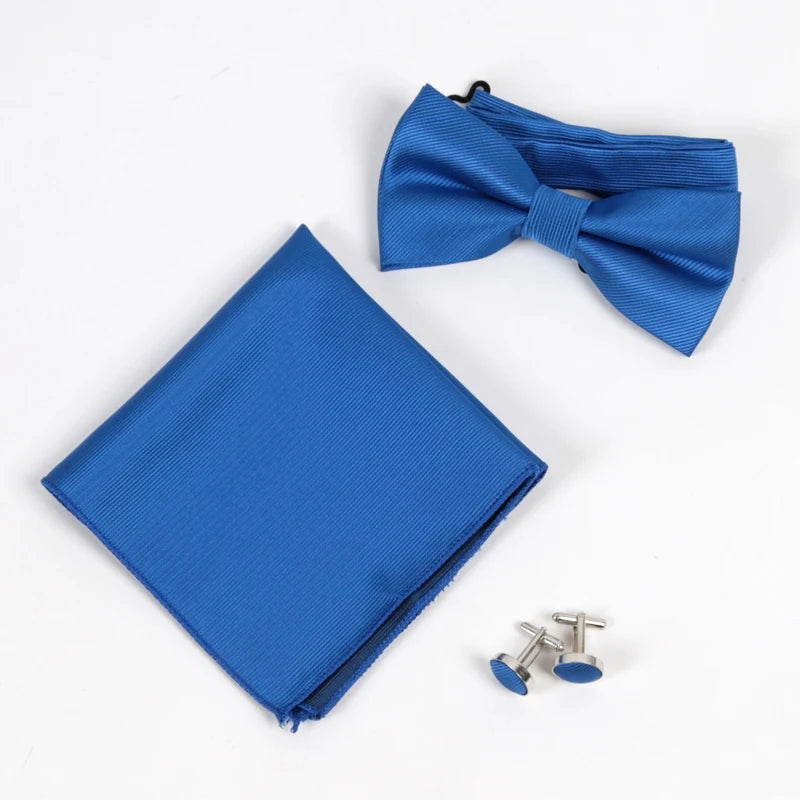 Men's Solid Bow Tie Sets Including Exquisite Cufflinks Soft Qme ROYAL BLUE