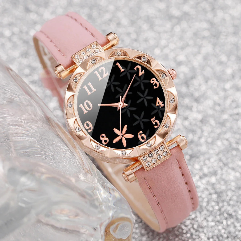 New Women's Casual Watch Light Luxury Diamond Set Starfish Pattern Dial Belt Quartz Watch Qme