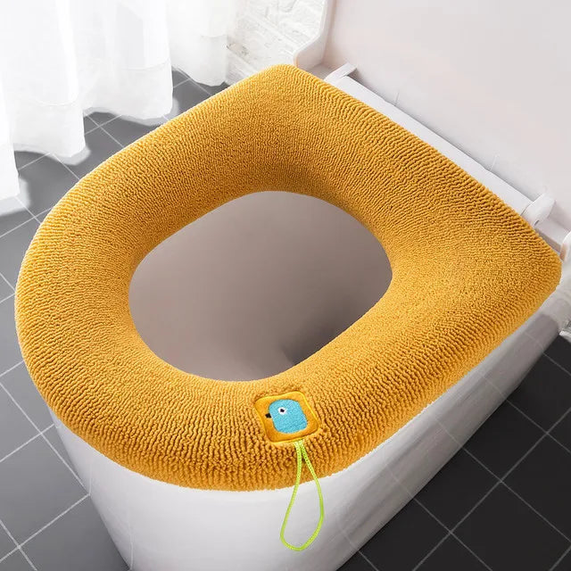 Thicken Warme WC Toilet Seat Cover Soft Mat Washable Closestool Mat Seat Case Toilet Lid Pad Bidet Cover Bathroom Accessories Qme yellow