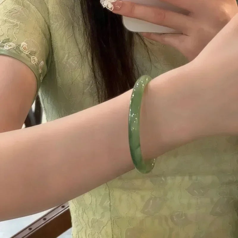 Beautiful Guifei Round Strip Thick Glass Anti Jade Ice Penetrating Bangle Bracelet Ancient Palace Hanfu Jewelry Accessories Qme cyan 58-62mm