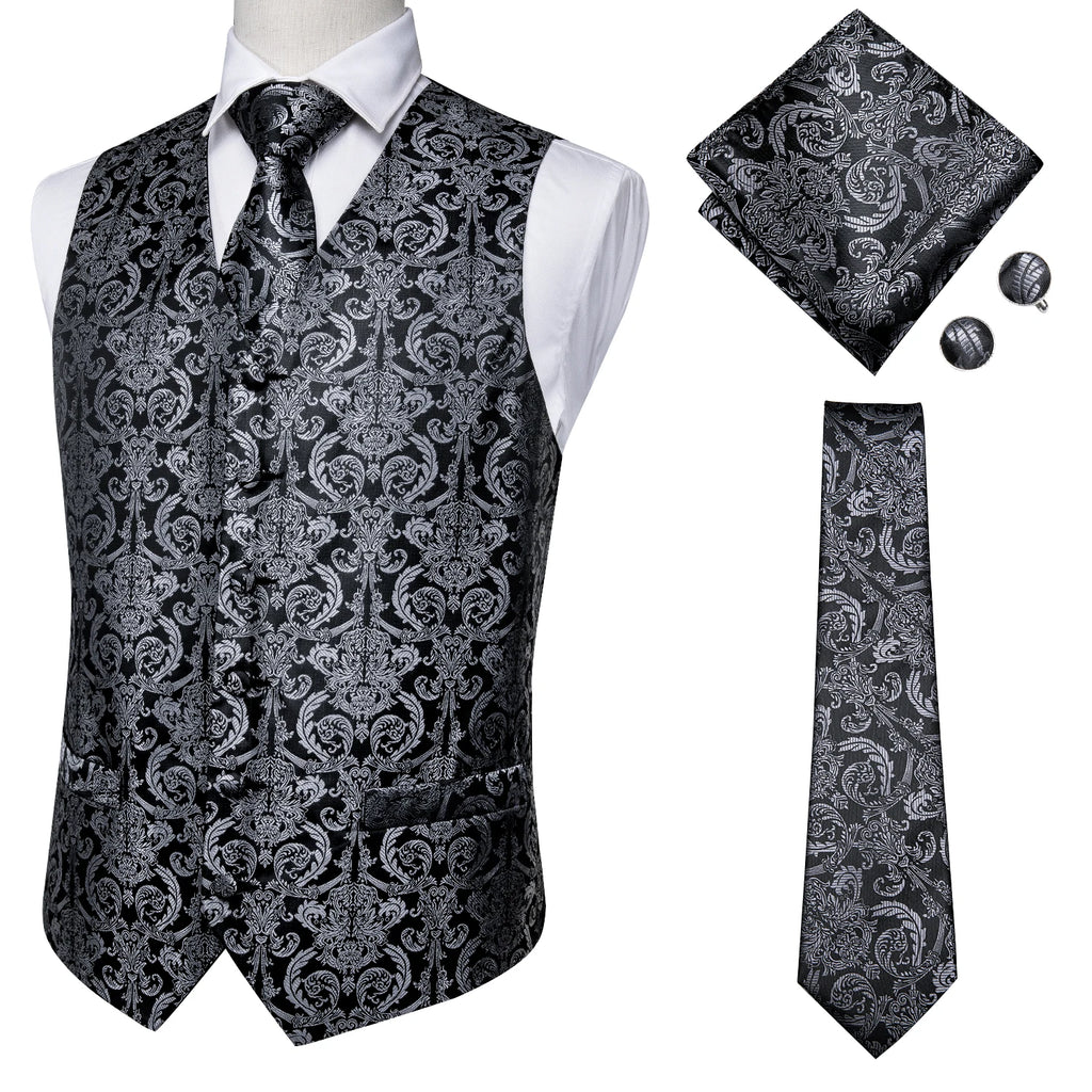 V-neck Waistcoat 4 Men Vest Tie Pocket Square Cufflinks Business Qme MJTZ0011 XXL