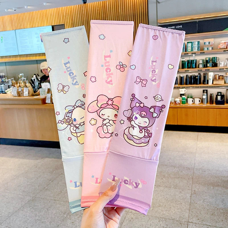 Hello Kitty Kuromi Sun Protection Arm Sleeves—Breathable Cooling Arm Sleeves for Students—UV-Protective Cooling Silk Arm Sleeves Qme