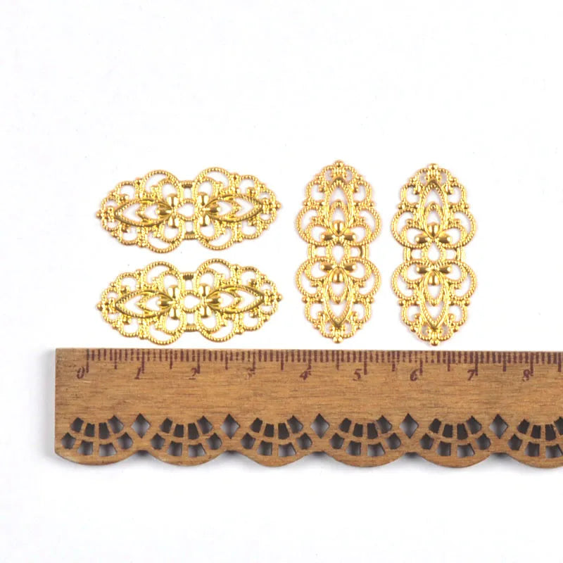 30Pcs Silver/Gold Metal Crafts Filigree Wraps Connectors For Making Jewelry Findings DIY Scrapbook Home Decor Embellishments Qme
