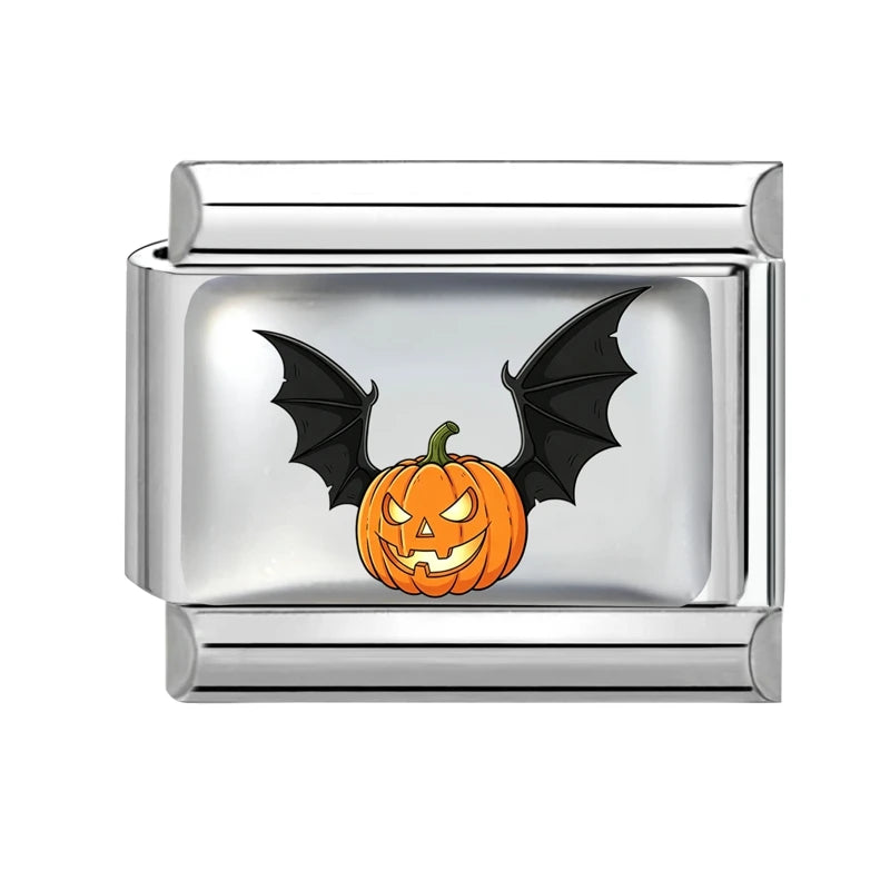 New 2026 Design Halloween Cherry Bow Pumpkins Ghost Italian Charm Links Fit 9MM Stainless Steel Bracelet Jewelry DIY Making Gift Qme S 26