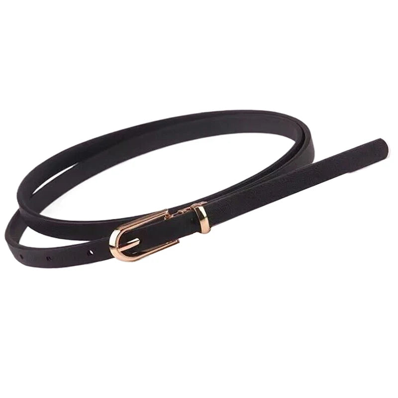 Fashion Black White Gray Women Belts Thin Waistband Pin Buckle Qme Black