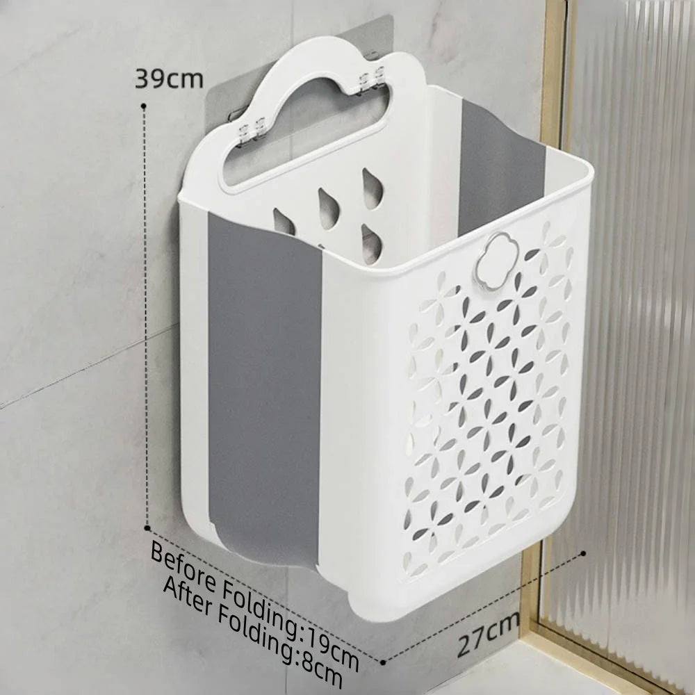 Large Capaci Folding Bathroom Laundry Basket Non perforated Wall-mounted Clothe Storage Baskets Bathroom Dirty Clothe Organizer Qme White Gray-Large