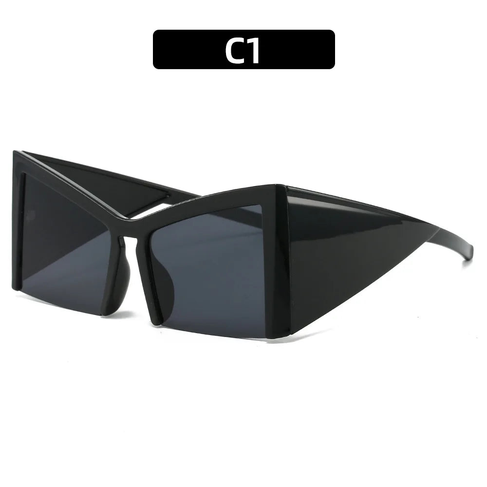 Y2K Half Rim Sunglasses Women Trendy Streetwear Shades Popular Qme black
