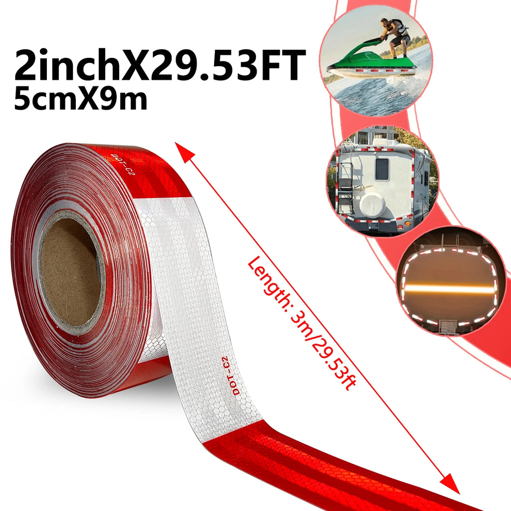 Reflective Safety Tape DOT-C2 PET Material Red & White Waterproof Sunscreen Strong Reflection Warning Tape for Safety Qme 5cmX9m