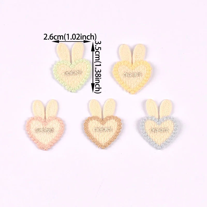10pcs 35x26mm Assorted Color Knitted Heart Patches Cute Bunny Ear Appliques with, DIY Hair Accessories Crafts No Glue cp3856 Qme