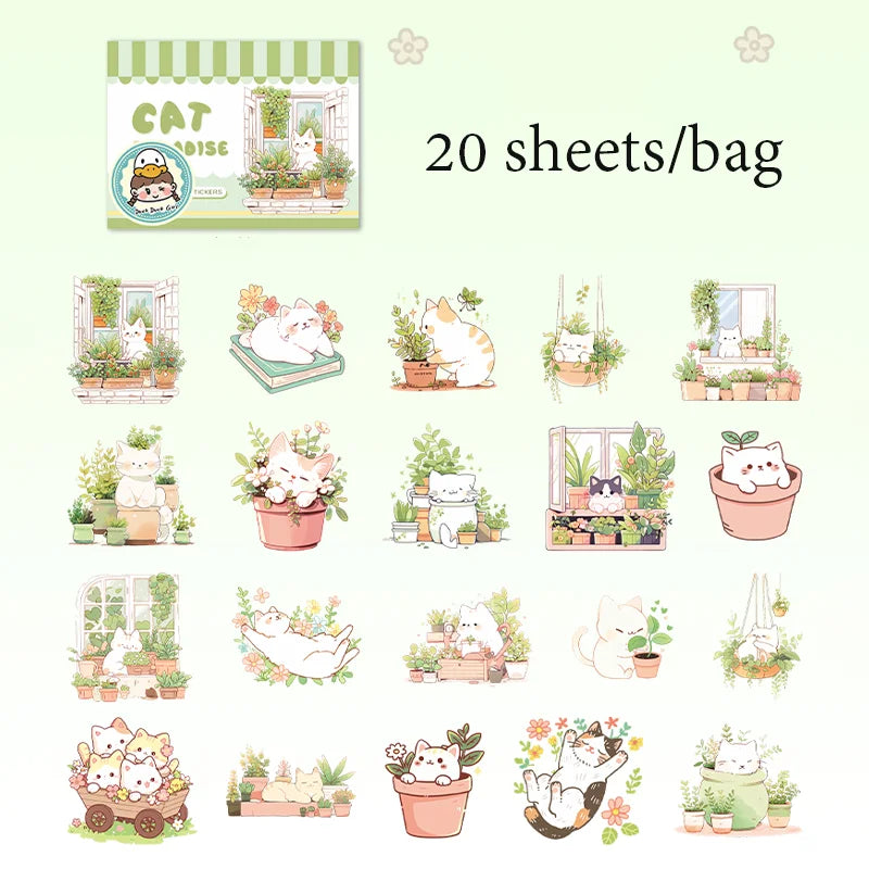 20 Sheets/Bag Cute Cat PET Stickers for Creative Journal Scrapbooking Stationery Planner Phone Case Gift Decor Qme 2