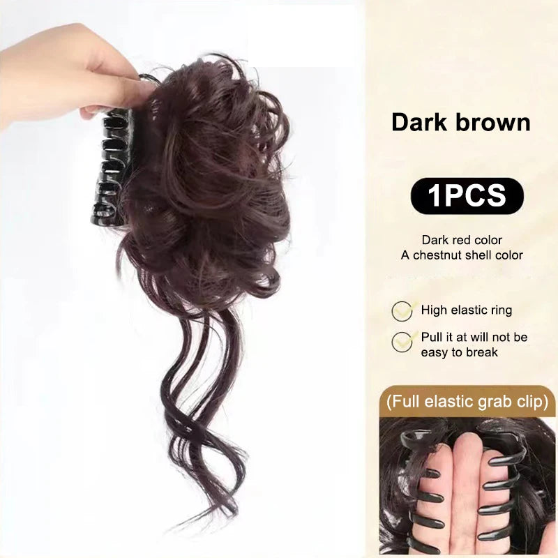 Women's Hair Wig Bun Fake Fluffy Volumizing Realistic Chicken Coop Qme Dark Brown