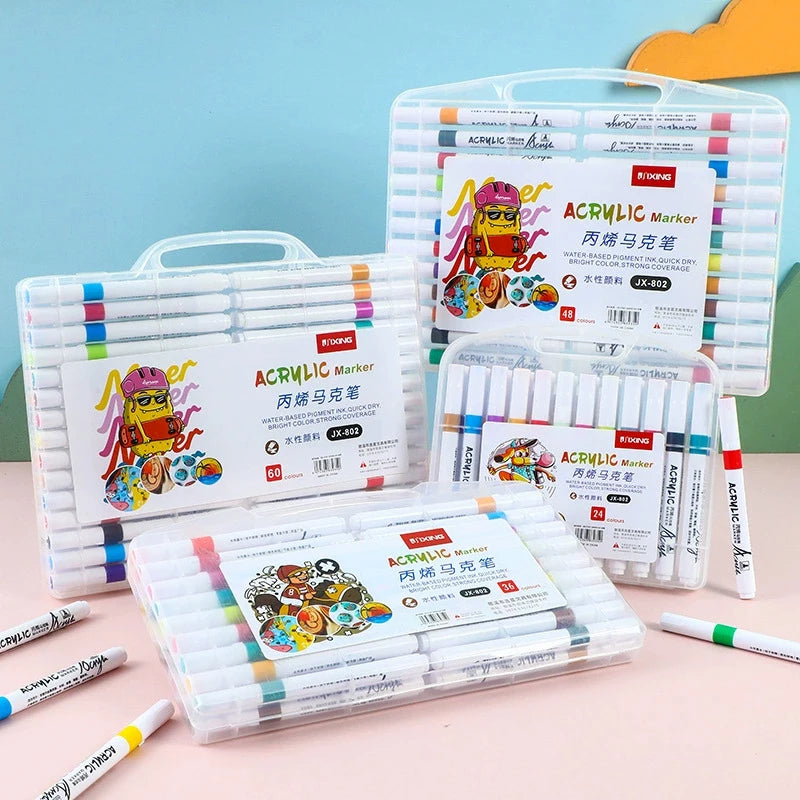 36/48/60 Colors Acrylic Paint Marker Pen Waterproof Drawing Graffiti Multicolor Markers Brush Pens Set DIY Crafts Painting Qme