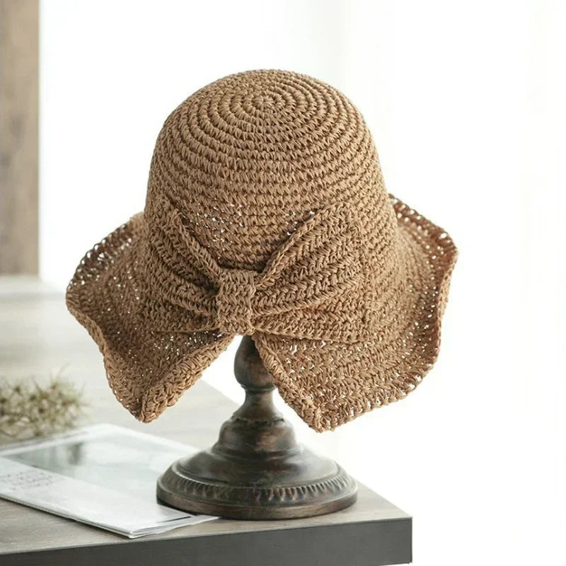 Summer Wide Brim Straw Hat Foldable Fisherman Sun Protection Girls Qme Khaki