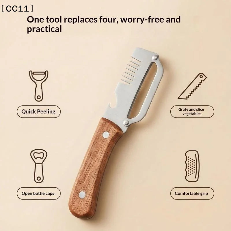 3-in-1 Serrated Peeling Knife Premium Vegetable Peeler Handle Bottle Qme