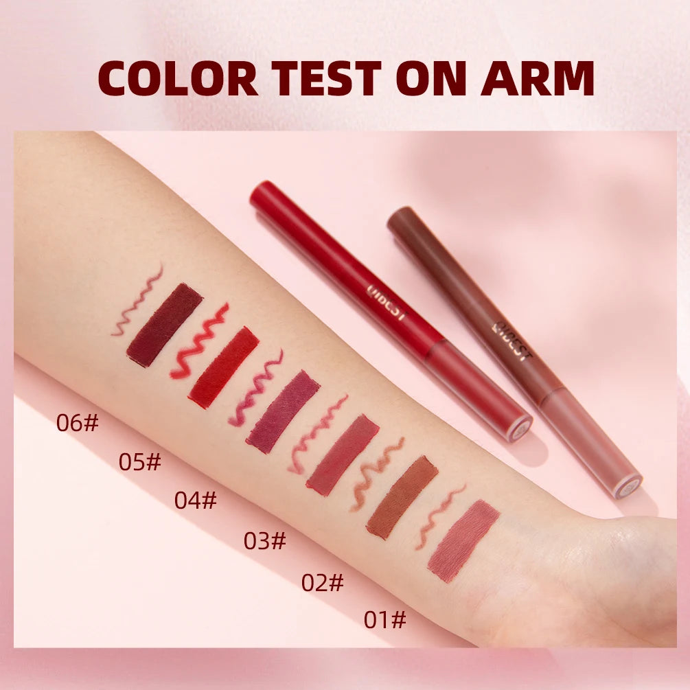 2 In 1 Double-end Lipgloss Lipliner Moisturizing Lipgloss Waterproof Long Lasting Matte Lip Liner Pen Makeup Lipliner 6 Colors Qme