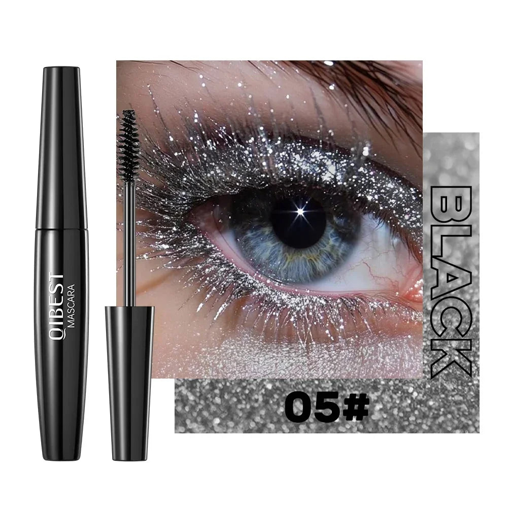 QIBEST Shiny Diamond Colorful Mascara Blue Glitter Sparkling Waterproof Mascara Eyelashes Extension Quick Dry Shimmer Eye Makeup Qme 05