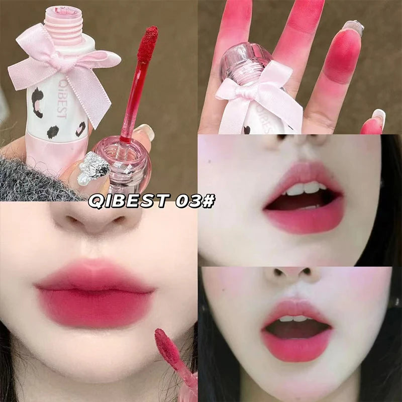 QIBEST Matte Velvet Lip Gloss Makeup Sets Red Brown Lip Glaze Lasting Waterproof Orange Color Liquid Lipstick 4 Colors Lip Tint Qme