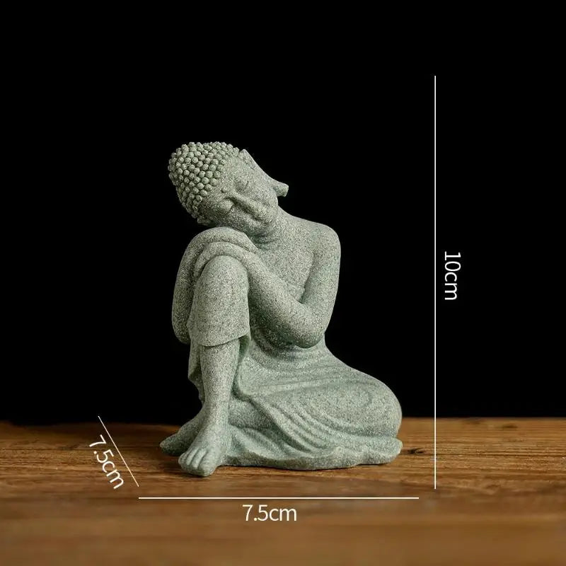 Mini Thai Green Sandstone Figurine Buddha Desk Decor Office Zen Qme A8