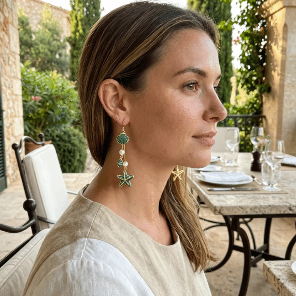 Bohemian Style Alloy Starfish Drop Earrings Shell Elegant Long Tassel Earrings Conch Geometric Shape Pendant Earrings Gift Qme