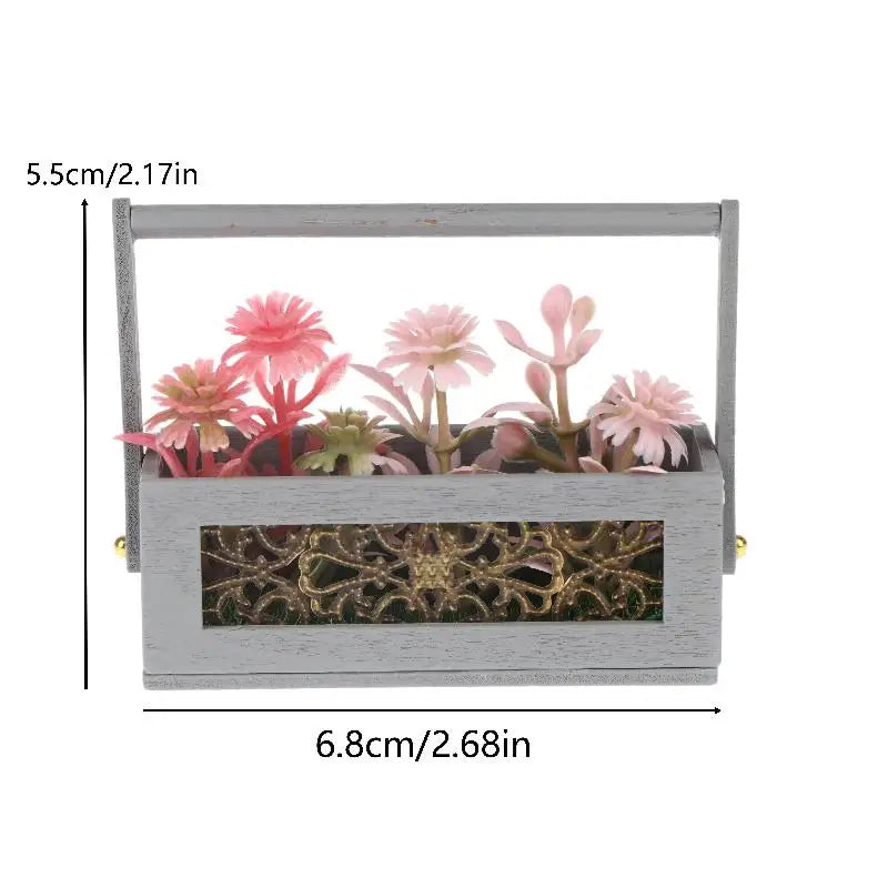 Exquisite Miniature Flower Basket with Artificial Flowers, Perfect Mini Garden Decoration & Micro Landscape Photography Prop Qme A2