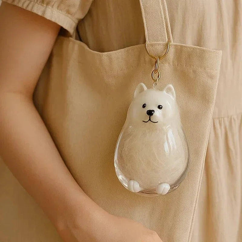 Clear Puppy Hair Memorial Pet's Dog Fur Container DIY Pendant Keychain Decor Pet Lovers Home Display Gifts Qme